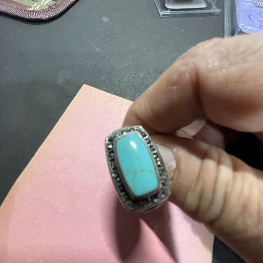 Pretty 925 SS turquoise and marcasite ring. 7